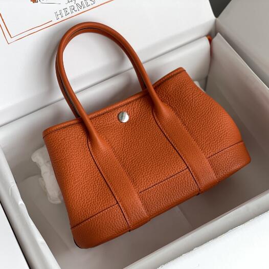 【エルメス HERMES】ネオ ガーデン 23 ガーデンパーティ ハンドバッグ オレンジ/シルバー金具（100％マシン）